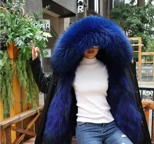 In Stock Wholesale Fur Lining Hooded Parka Coat for Winter