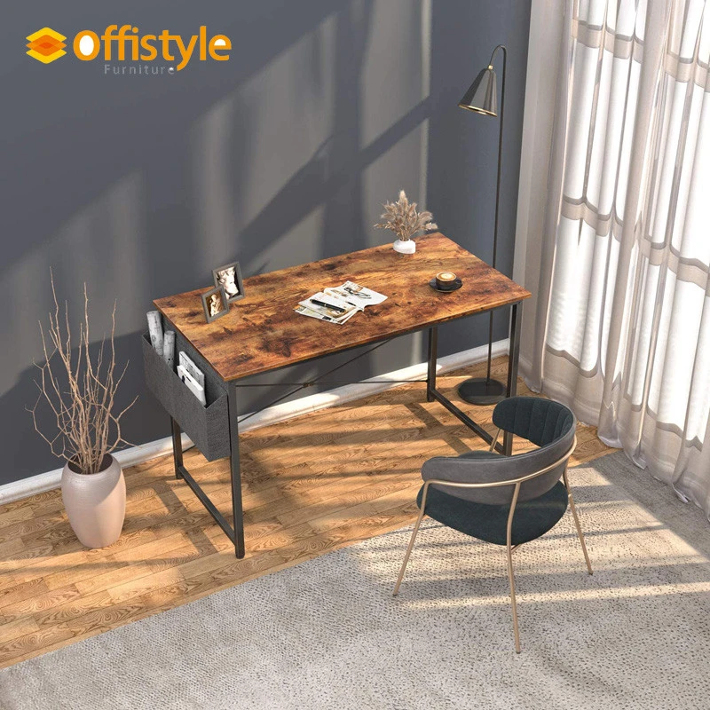 Industrial Retro Desk with Storage Bag Writing Study Desk Modern Simple Style Laptop Table