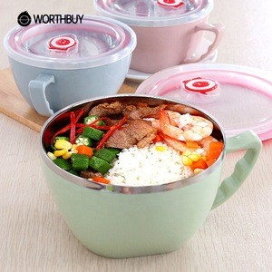 Japanese 304 Stainless Steel Noodle Bowl Leak-Proof High-Capacity Soup Fruit Rice Salad Bowl With Lid Food Container Tableware