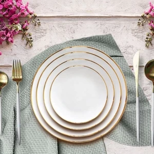 JK ceramics plates restaurant custom plates round ceramic dinner set gold rimmed white cheap porcelain dinner plate dishes set
