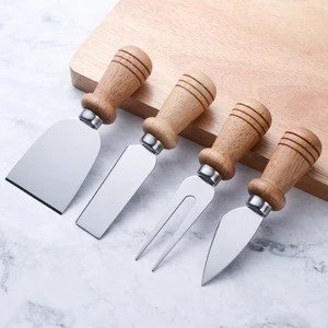 Kitchen Necessary Tool 4 Pieces Set Cheese Knives With Bamboo Wood Handle Steel Stainless Cheese Slicer Cheese Cutter Knife