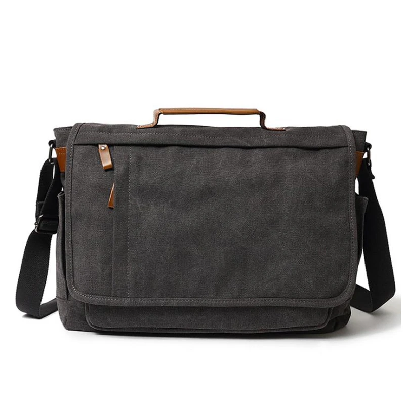 Laptop Messenger Bag Canvas and Leather Shoulder Briefcase Vintage Shoulder Bag