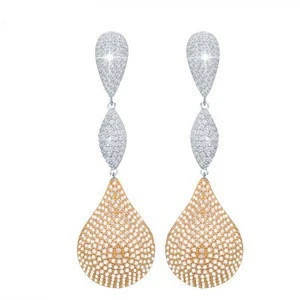 Latest fashion jewellery Bridal Party White Cubic Zirconia long hanging earrings