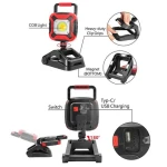 LED Rechargeable Work Light with Clamp 2100LM Super Bright COB Work Light with 3 Light Modes