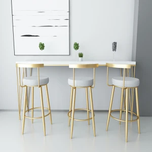 Light Luxury Metal Frame High Chair Bar Stool with Footrest and Backrest for Dining Room Coffee Shop