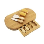LOGO Free Fancy Custom Kitchen Natural Cutlery Set Cake Bread Slicing Plate Drawer Bamboo Cheese Cutting Board and Knife Set