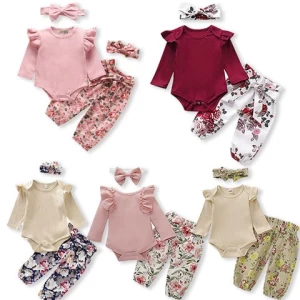 long sleeves and short sleeves baby romper set infant clothing broken flowers 100% cotton baby girls clothing sets
