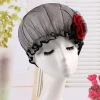 Luxury flower black meash eva shower cap bath cap for women gift
