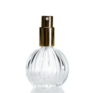 Manufacturer Perfume Bottles 50ml Round Ball Embossed Crystal Perfume Glass Bottle with Pump Spray