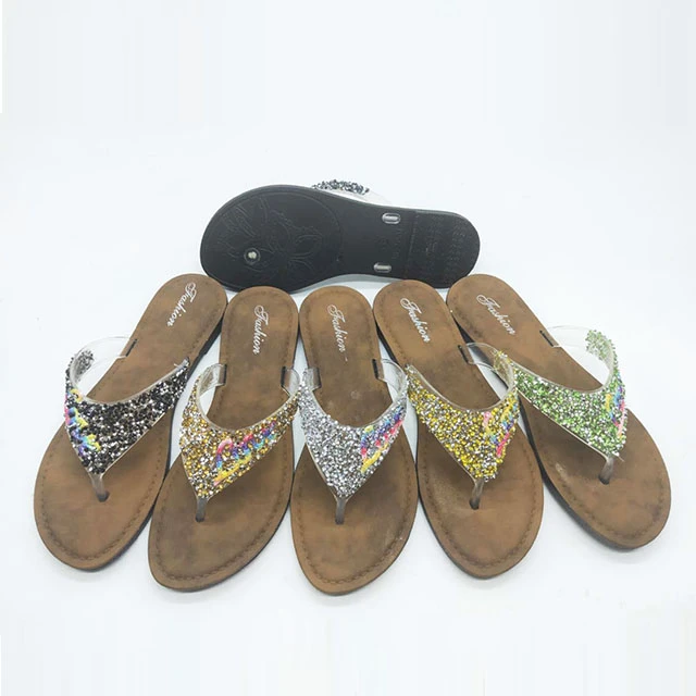 manufacturer wholesale Women gold diamond  fashion slippers flip-flops