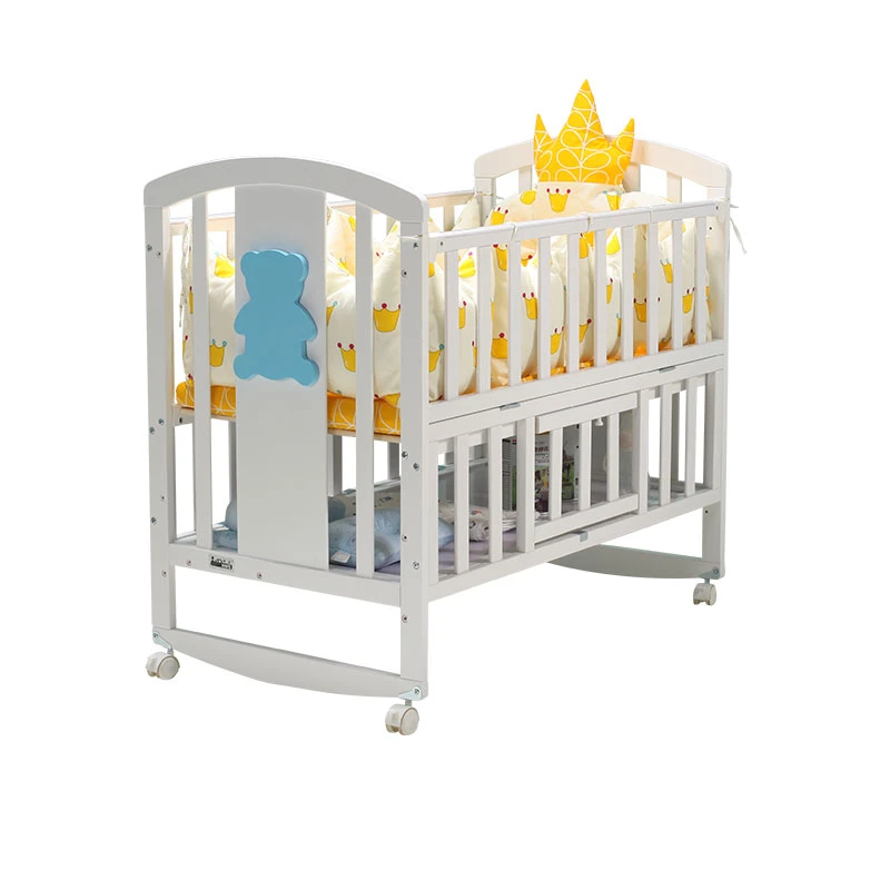 Manufacturers Design Soild Wooden Baby Bed With Sheet, Prices White Wooden Baby Crib/