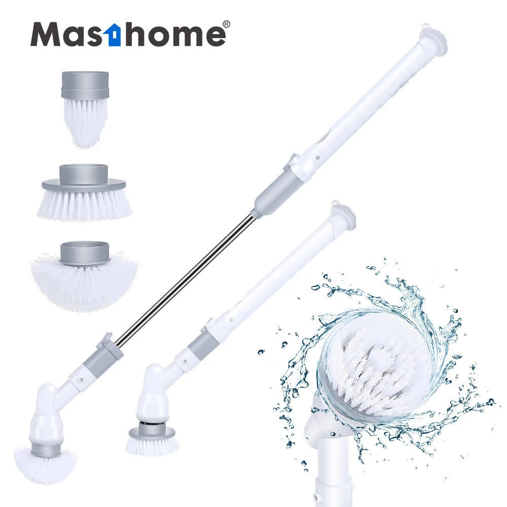 Masthome Long Handle Roof power scrubber rechargeable Electric Cleaning Brush with 3 Replaceable Brush Heads