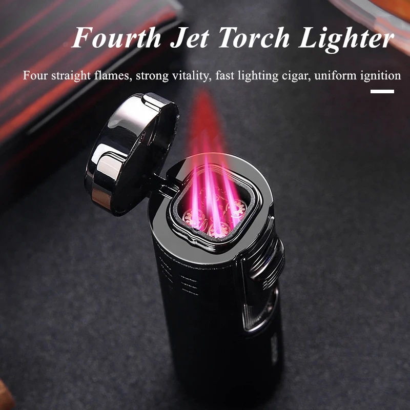 Metal Larruping Fourth Cigar Torch Lighter, Premium Windproof Jet Torch Refillable Butane Gas Cigarette Lighters With Red Fire