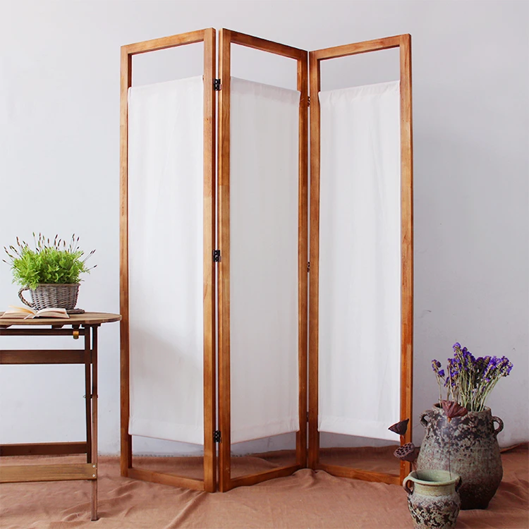 Modern linen breathable wood fold panel screen divider wall panel partition