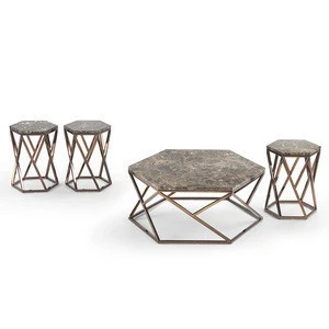 Modern Luxury European Living Room Hexagonal Ceramic Glass Rose Gold Stainless Steel Coffee Table Furniture