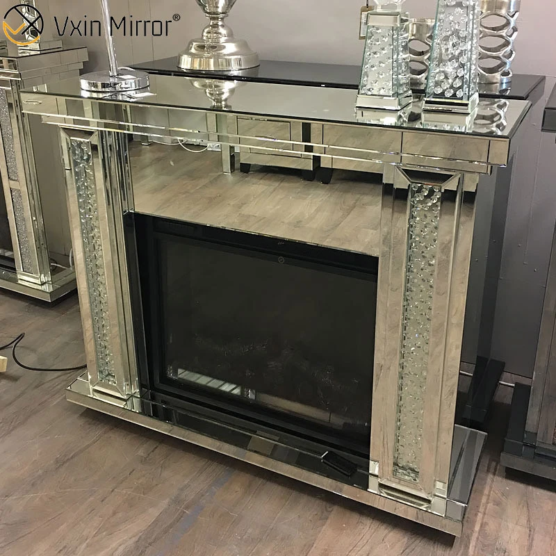Modern WXWF-1099 decorative LED  Mirrored Crushed Diamond Fireplace With Heater