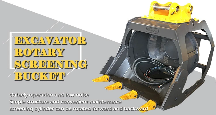 More efficient excavator rotary scree mesh bucket