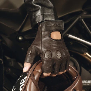 MOTOWOLF Custom Bike Sheepskin Gloves Leather Motorrad Motorcycle Riding Gloves Half finger