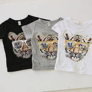 MS63159C 2015 fashion tshirts kids girls tiger print t shirts