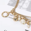 Multilayer Rhinestone Necklace Charm Gold Letter Cuba Diamond Pearl Chain Necklace