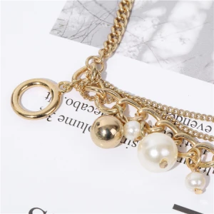 Multilayer Rhinestone Necklace Charm Gold Letter Cuba Diamond Pearl Chain Necklace