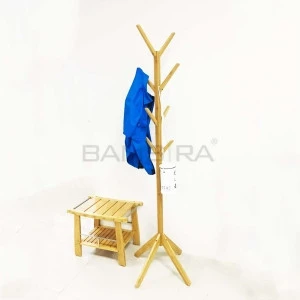 Natural Bamboo Coat Tree Hat Hanger with 8 Hooks Fits Entryway Corner