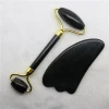 Natural black obsidian healing crystal massage double rollers scrappng plate guasha board for face