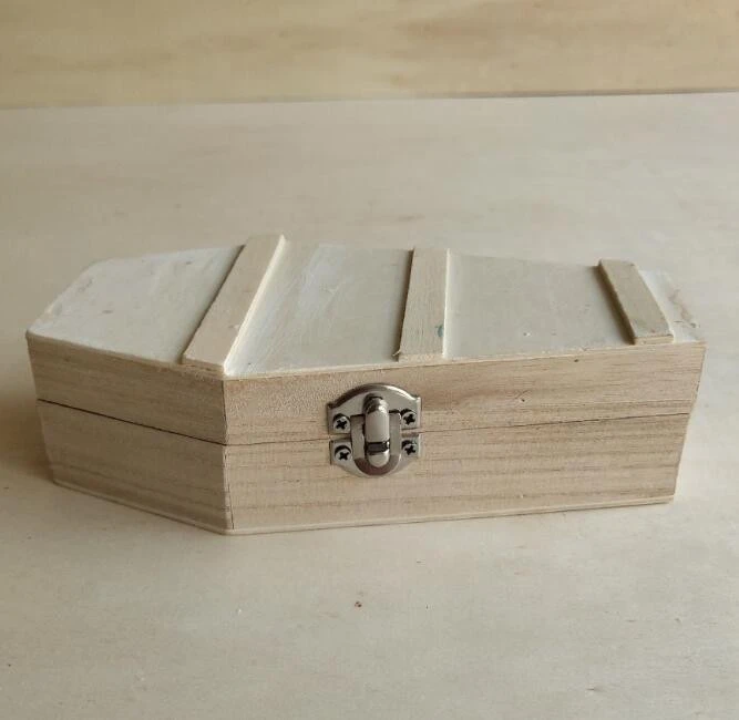 natural unfinished wooden coffin box