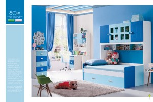 New Design MDF Cute Blue Color Bunk Bed Children Bedroom Furniture
