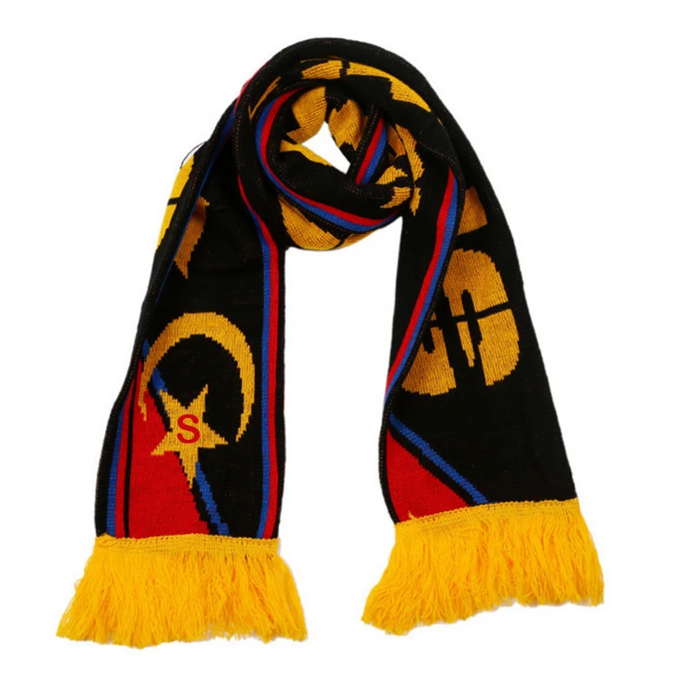 New DesignWholesale High Quality Newest Custom Acrylic Soccer Football Fan Knitted Scarf