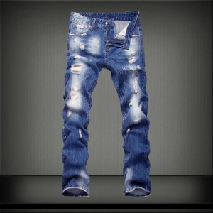 New Foreign Trade Mens Jean Washed And Ground White Trousers Mid Waist Trend Pants Men Casual Jeans