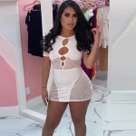 New Style Fashion Summer Solid Color Cut-out Short Sleeve Mini Dress 2022 Women Elegant Ladies Summer Dresses