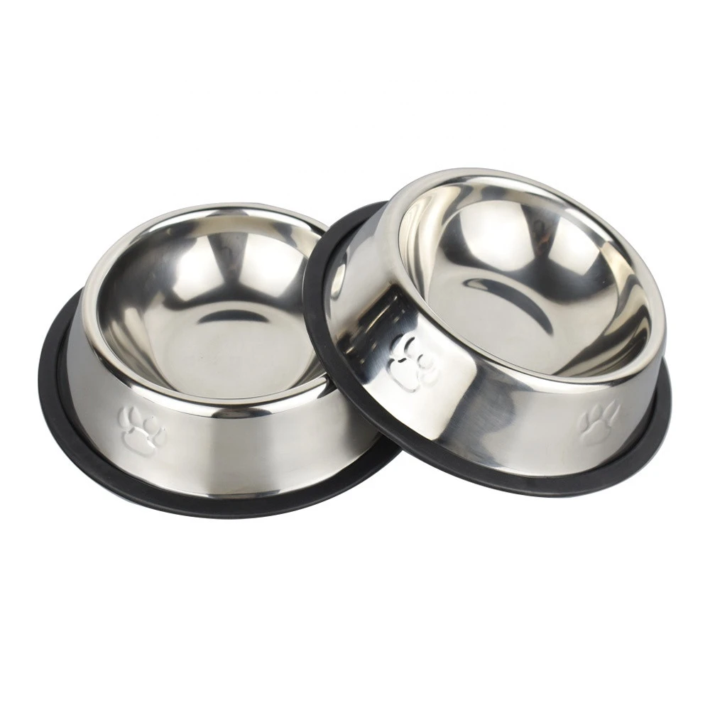 Non slip stainless steel pet bowl paw print cat bowl dog feeder bowl