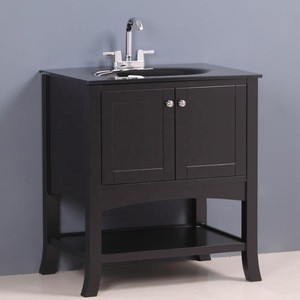 North America 30 Inch Black Glass Basin Cabinet Bath Single Small Bathroom Solid Wooden Vanity