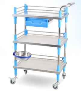 Nursing Treatment Car Medical Trolley Three Layers with Drawers Multi-functional Medicine Delivery Cart