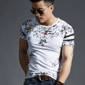 Oem Men High Quality Cotton Spandex Slim Fitted Hot Basic White T-Shirt Screen Printing