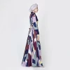 OEM New Design Autumn Geometric Print Pleated Long Skirt Muslim Dress Abaya Islamic Clothing