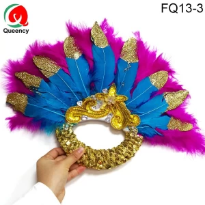 Ostrich Feather Hand Fan wiht Beads and Stones Dyed Feather Fan