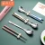 Import Out door Portable Travel 3PCS Stainless Steel Spoon Chopsticks Wheat Spoon Cutlery Elegant Flatware Set With Wheat Case from China