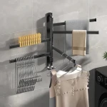 OWNSWING Bathroom Towel Rack Rotatable Towel Holder Rotatable Space Aluminium Towel Bars Kitchen Shelf Hanger Wall Mounted