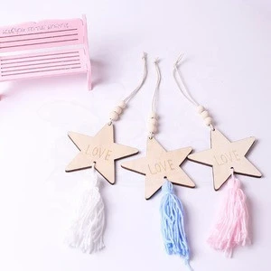 Pentagram fringed bead string tagged decorative wall hanging wood crafts