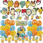 Poke Birthday Party Supplies Sets New Arrival Cartoon Theme Party Banner Balloon Flag Balloon Children Party Decoration Set