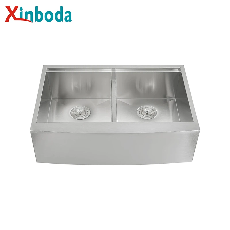 Popular Premium Grade 304 Stainless Steel Apron Front Double Bowl Hand Made Kitchen Sink