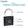 Portable Anti-theft Waterproof USB Charging Fingerprint Lock Smart Padlock door lock  Unlock  Fingerprint Padlock Zinc