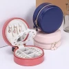 Portable Round Jewelry Box Travel Zipper PU Leather Jewellery Packaging Display Organizer Gift Box Earring Storage Case