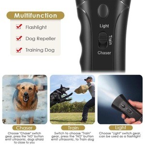 Portable Size Ultrasonic Aggressive Dog Deterrent Pet Repeller Anti Barking Device Bark Training LED Flashlight