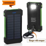 Portable Solar Panel with LED Light Solar Power Bank Dual USB Power Bank 10000mAh Waterproof Battery Charger External