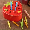 Preschool Toddler Magnetic Wooden Fishing Games Picking worm Catching box Toy  Educational Wood toys for Kids