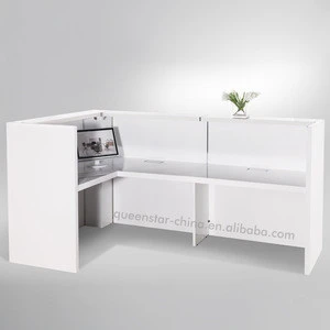 QS-RC05 L-shaped reception desk for Hotel gloss white front desk Contemporary reception desk