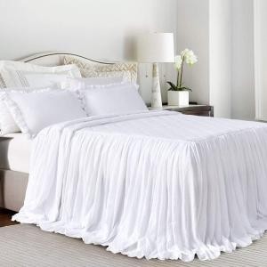 Queen Size Ruffle Skirt Bedspread White Shabby Farmhouse Style Lightweight mattress protector cover factory supply